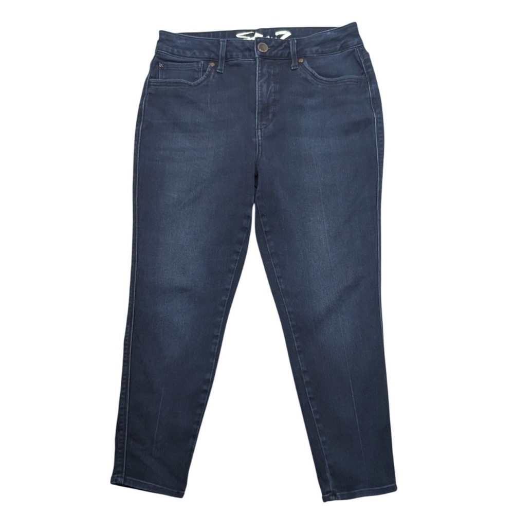 Seven7 Jeans Women 12 Dark Wash Blue Slim Straight Stretch V-Stitch Pockets